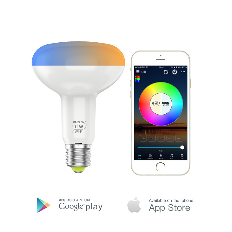 E27 WiFi Smart Mushroom LED Bulb BR30, Color Change And Dimmable